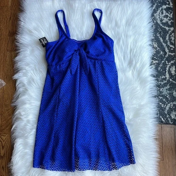 NWOT Swim Solutions COBALT BLUE Knot-Front Tummy-Control Swimdress, 16W - Picture 6 of 11